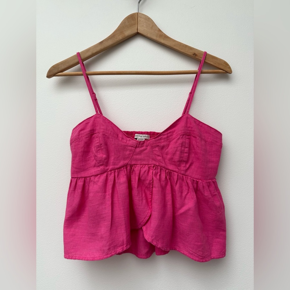 American Eagle Linen Blend Pink Peplum Babydoll Camisole Festival Tank Pink Boho - Picture 2 of 7